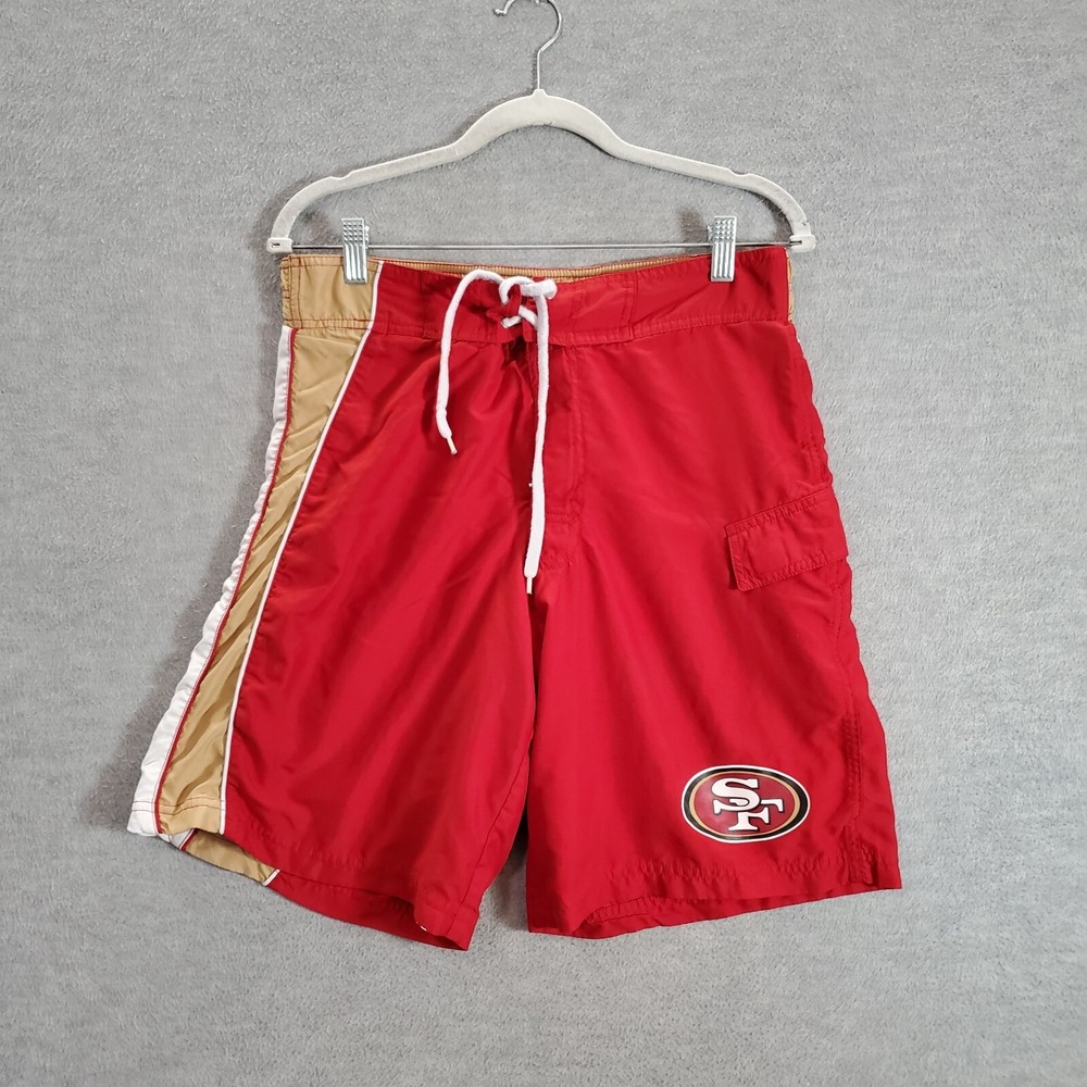 San Francisco 49ers Men Swimwear‎ Small Red Trunks Logo Cargo Pockets